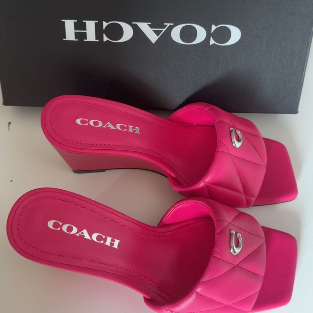 Coach Pink Wedge Sandals with Quilted Strap - Picture 4 of 4